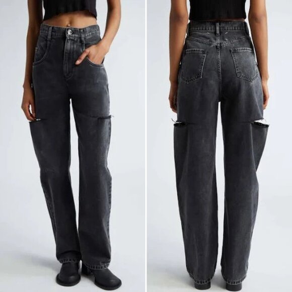 Maison Margiela Ripped Side Slit Cutout Slash Black Denim Jeans size IT 44 US 8 - Picture 1 of 9